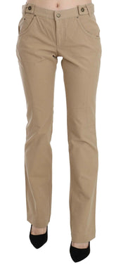 Just Cavalli Beige Cotton Mid Waist Straight Trousers Pants -   -  Just Cavalli.